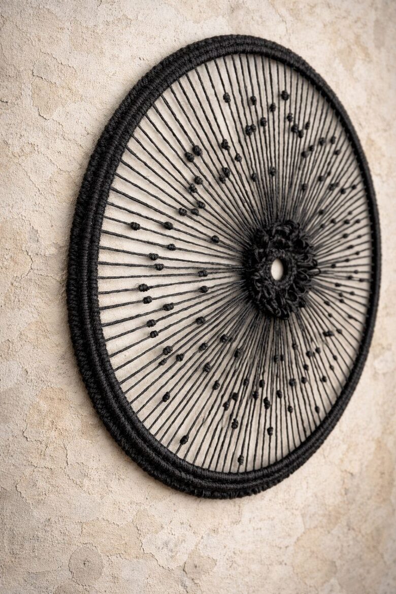 Macrame wall decor - mandala, D43 cm - D53 cm, black jute, #2