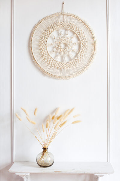 Mezglots sienas dekors - mandala, 43 cm diametrs, dabīga/bēša džuta, #4