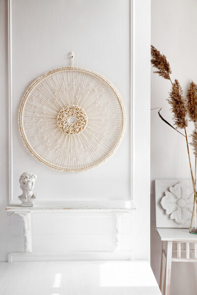 Mezglots sienas dekors - mandala, 43 cm diametrs, dabīga/bēša džuta, #2