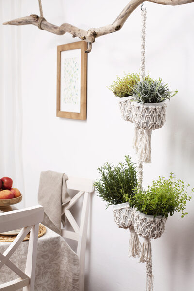 2-Tier Macrame Plant Hanger – Holds 4 Small Pots, S-Size, #25