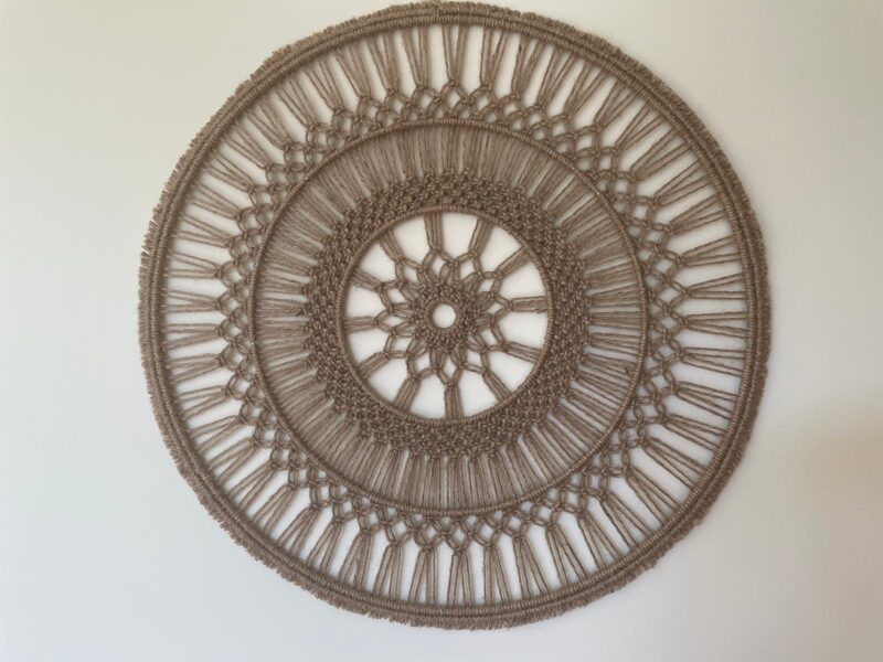 Mezglots sienas dekors - mandala, 43 cm diametrs, brūna džuta, #4