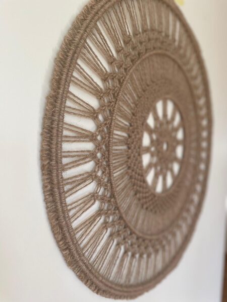 Mezglots sienas dekors - mandala, 53 cm diametrs, brūna džuta, #4